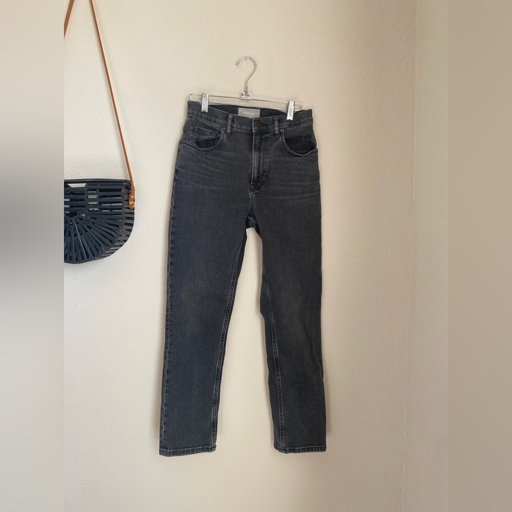 Everlane Cheeky Jean Dark Wash Button Fly Straight Leg Ankle, Size 27 Crop